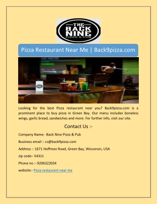 Pizza Restaurant Near Me | Back9pizza.com