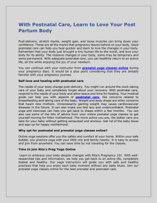With Postnatal Care, Learn to Love Your Post Partum Body