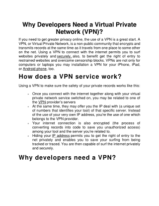 Why Developers Need a Virtual Private Network (VPN)