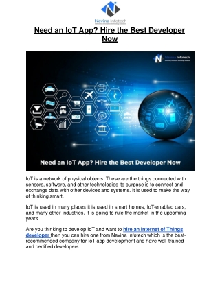 Need an IoT App? Hire the Best Developer Now