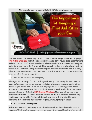 The importance of keeping a first aid kit Winnipeg in your car