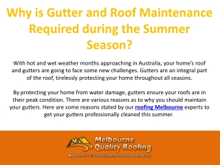 Why is Gutter and Roof Maintenance Required during the Summer Season?