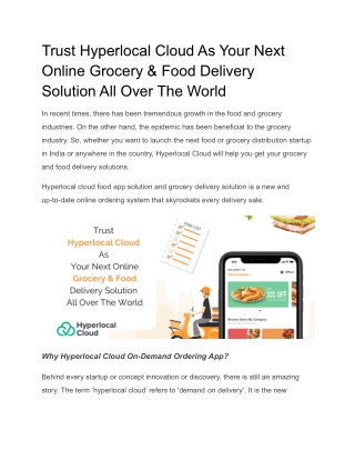 Trust Hyperlocal Cloud As Your Next Online Grocery & Food Delivery Solution All