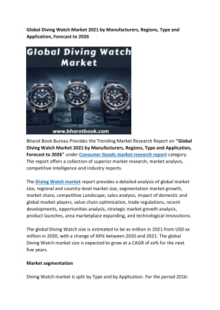 Global Diving Watch Market Size Study By Type and Regional Forecasts to 2026