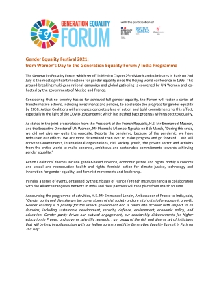 Gender Equality Forum 2021: from Women’s Day to the Generation Equality Forum