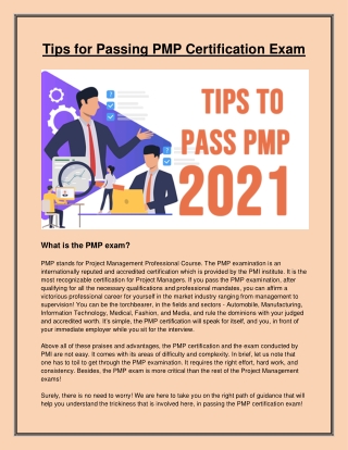 Tips For Passing PMP Certification Exam