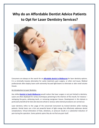 Why do an Affordable Dentist Advice Patients to Opt for Laser Dentistry Services