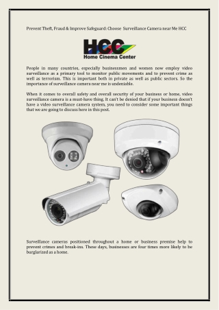 Prevent Theft, Fraud & Improve Safeguard: Choose Surveillance Camera near Me HCC