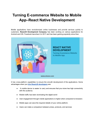 Turning E-commerce Website to Mobile App–React Native Development