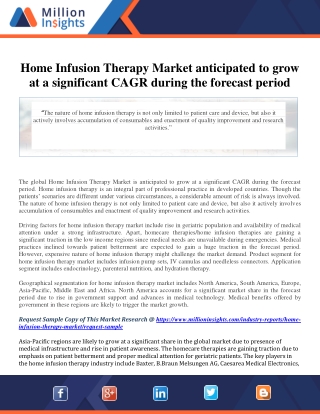 Home Infusion Therapy Market anticipated to grow at a significant CAGR during th