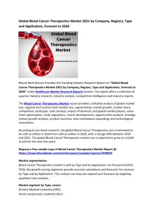 Global Blood Cancer Therapeutics Market Research Report 2021-2026