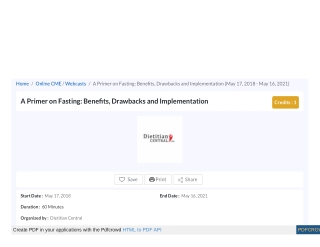 A Primer on Fasting Benefits, Drawbacks and Implementation, Webinar