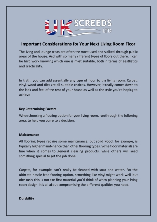 Important Considerations for Your Next Living Room Floor