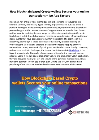 How Blockchain based Crypto wallets Secures your online transactions - Ico App Factory