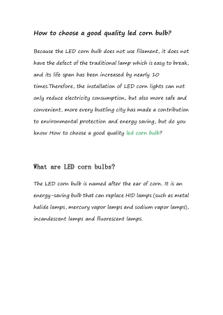 How to choose a good quality led corn bulb