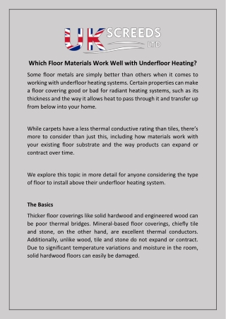 Which Floor Materials Work Well with Underfloor Heating