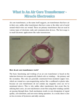 What Is An Air Core Transformer - Miracle Electronics