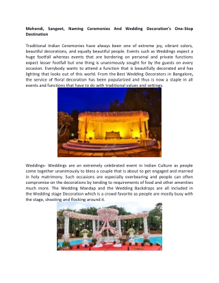 Mehendi Sangeet Naming Ceremonies And Wedding Decorations One-Stop Destination