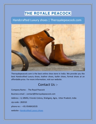 Handcrafted Luxury shoes | Theroyalepeacock.com
