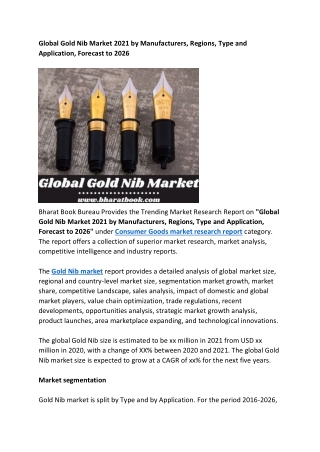 Global Gold Nib Market: Size, Outlook, Trend and Forecast to 2026