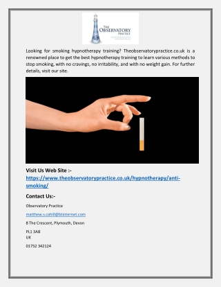 Smoking Hypnotherapy | Theobservatorypractice.co.uk