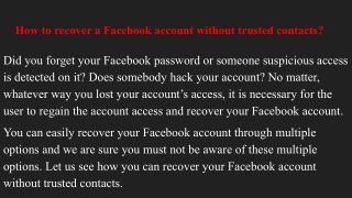 How To Recover a Facebook Account Without Trusted Contacts?