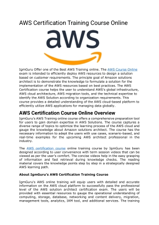 AWS Certification Training Course Online