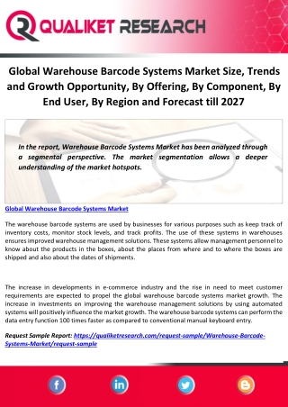Global Warehouse Barcode Systems Market Size, Trends and Growth Opportunity, By Offering, By Component, By End User, By