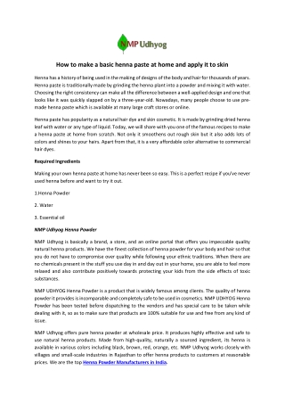 How to make a basic henna paste at home and apply it to skin