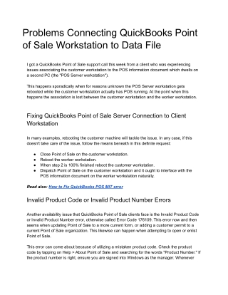 Problems Connecting QuickBooks Point of Sale Workstation to Data File