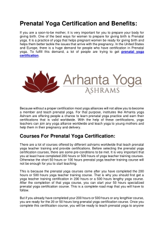 Prenatal Yoga Certification and Benefits