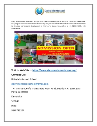 Best Montessori School In Bangalore | Daisy Montessori School