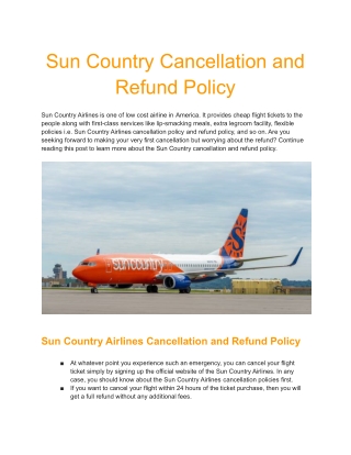 Sun Country Cancellation and Refund Policy