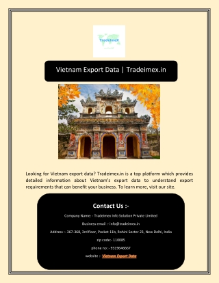 Vietnam Export Data | Tradeimex.in