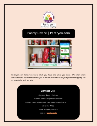 Pantry Device | Pantryon.com