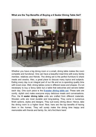 What are the Top Benefits of Buying a 6 Seater Dining Table Set