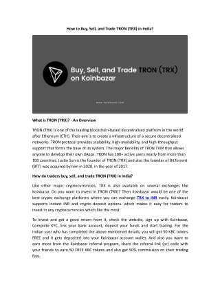 How to Buy, Sell and Trade TRON (TRX) in India?