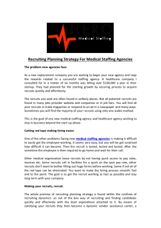 Recruiting Planning Strategy For Medical Staffing Agencies
