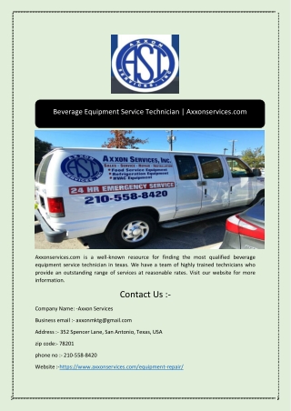 Beverage Equipment Service Technician | Axxonservices.com