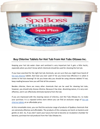 Buy Chlorine Tablets for Hot Tub From Hot Tubs Ottawa Inc