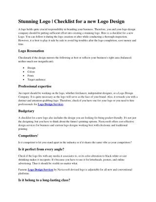 Stunning Logo  Checklist for a new Logo Design