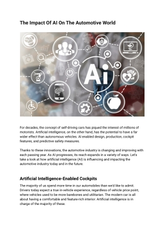 The Impact Of AI On The Automotive World
