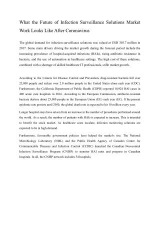 Infection Surveillance Solutions Market Work