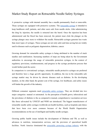 Market Study Report on Retractable Needle Safety Syringes