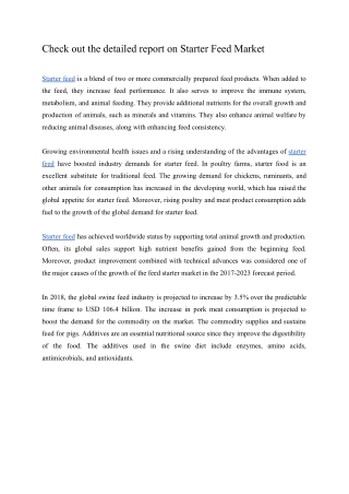 Check out the detailed report on Starter Feed Market