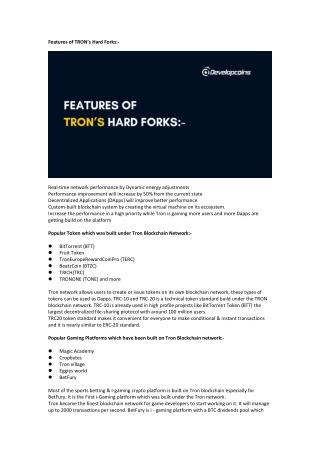 Features of TRON hard fork