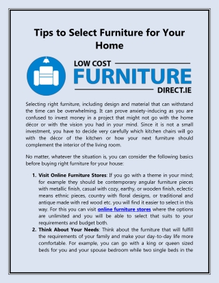 Tips to Select Furniture for Your Home