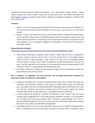 Heparin Market to Witness Comprehensive Growth by 2027