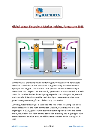 Global Water Electrolysis Market Insights, Forecast to 2025