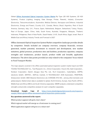 Offline Automated Optical Inspection System Market Key Players, Outlook and Fore
